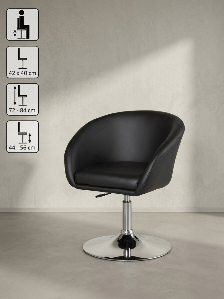 Lounge- &amp;amp; Cocktailsessel 62x55x84 cm Eiche Massivholz schwarz mit Höhenverstellung und Drehfunktion Möbel Design Wohnzimmer Esszimmer Schlafzimmer modern hochwertig elegant Arbeitszimmer_