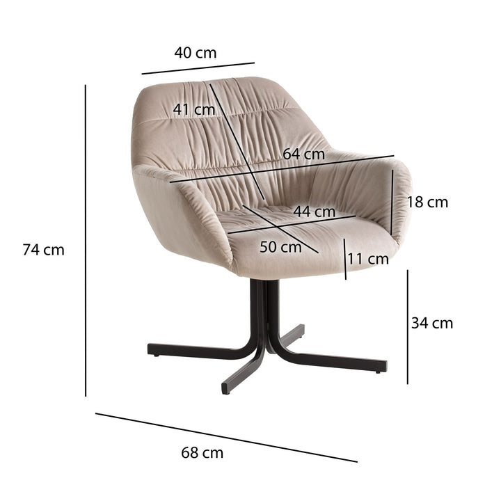 Loungesessel Samt mit Armlehnen und Metallgestell, gepolsterter Schalensitz, Beige 64x68x74 cm