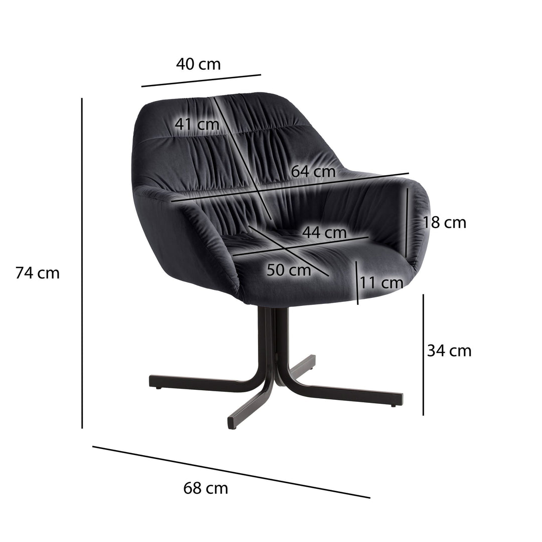 Loungesessel Samt mit Armlehnen und Metallgestell, gepolsterter Schalensitz, Beige 64x68x74 cm
