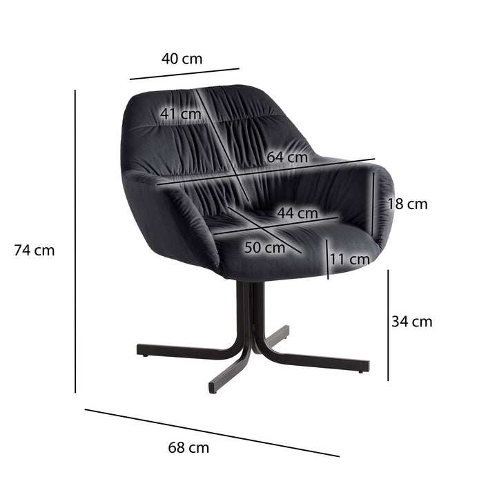 Loungesessel Samt mit Armlehnen und Metallgestell, gepolsterter Schalensitz, Beige 64x68x74 cm