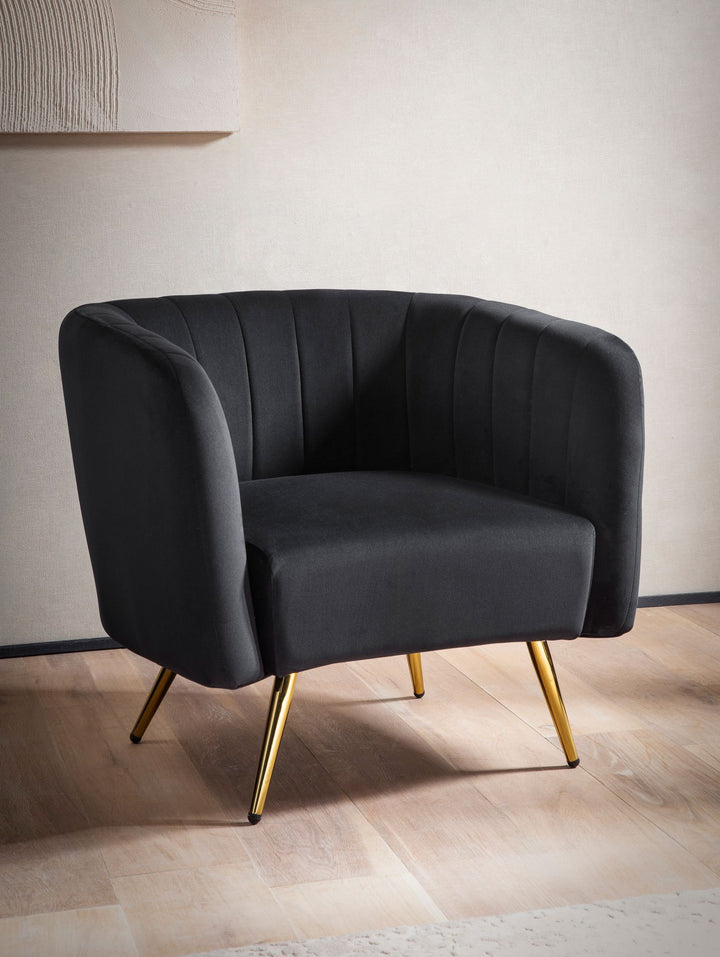 Loungesessel Samt Schwarz mit Metallgestell und Armlehnen