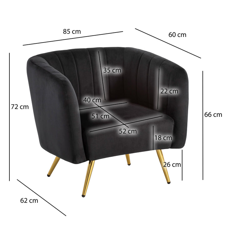 Loungesessel Samt Schwarz mit Metallgestell und Armlehnen