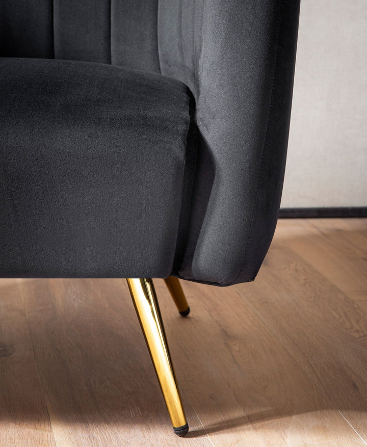 Loungesessel Samt Schwarz mit Metallgestell und Armlehnen