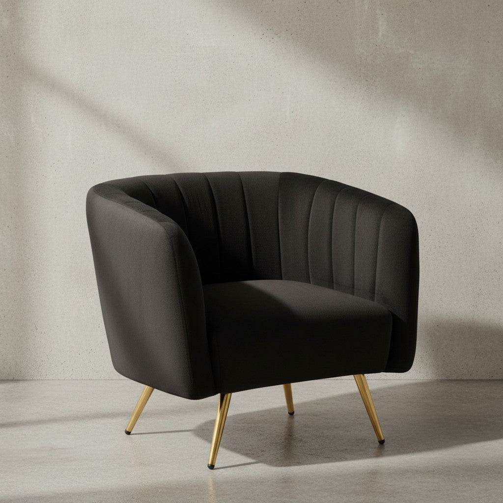 Loungesessel Samt Schwarz Design Clubsessel mit Metallbeine - Schalenstuhl gepolstert mit Rückenlehne - Cocktailsessel Lounge Armlehnen - Sessel mit Stoffbezug_