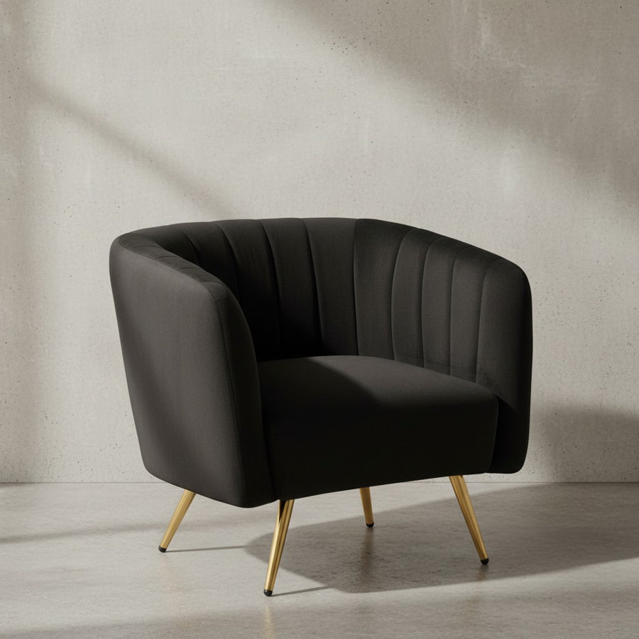 Loungesessel Samt Schwarz Design Clubsessel mit Metallbeine - Schalenstuhl gepolstert mit Rückenlehne - Cocktailsessel Lounge Armlehnen - Sessel mit Stoffbezug_