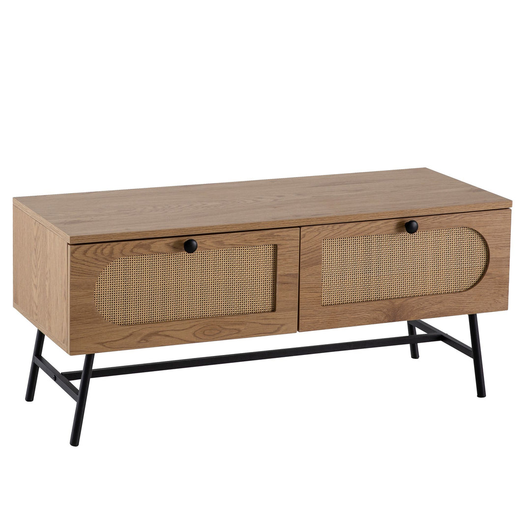 Lowboard Eiche-Dekor Rattan Modern Stil 100x45x40 cm mit Schubladen