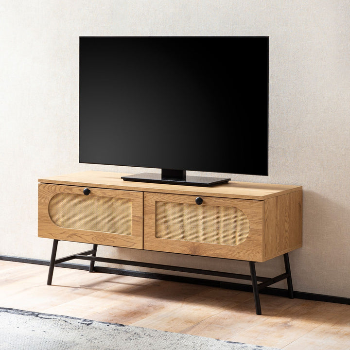 Lowboard Eiche-Dekor Rattan Modern Stil 100x45x40 cm mit Schubladen