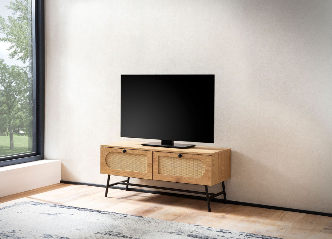 Lowboard Eiche-Dekor Rattan Modern Stil 100x45x40 cm mit Schubladen