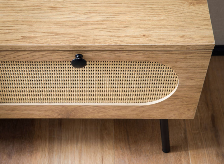 Lowboard Eiche-Dekor Rattan Modern Stil 100x45x40 cm mit Schubladen