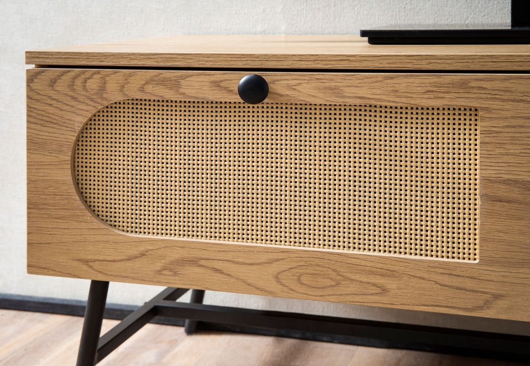 Lowboard Eiche-Dekor Rattan Modern Stil 100x45x40 cm mit Schubladen