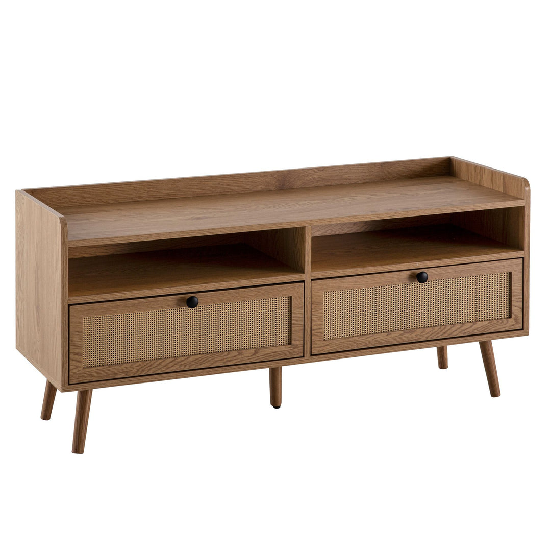 Lowboard Eiche-Dekor Rattan Modern Stil 120x56x39 cm mit Schubladen