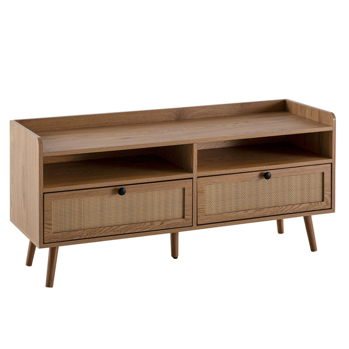 Lowboard Eiche-Dekor Rattan Modern Stil 120x56x39 cm mit Schubladen