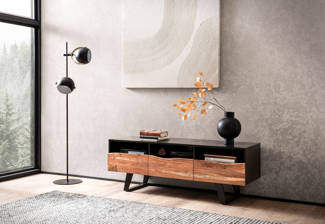 Lowboard Akazie Massivholz Modern Stil 140x50x40 cm Baumkante mit Schublade und Türen