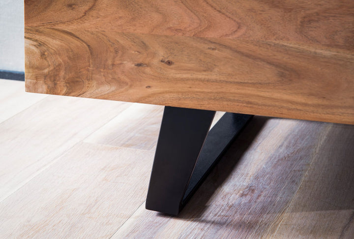 Lowboard Akazie Massivholz Modern Stil 140x50x40 cm Baumkante mit Schublade und Türen