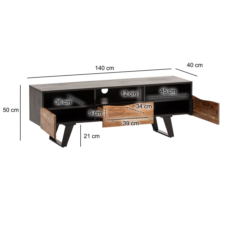 Lowboard Akazie Massivholz Modern Stil 140x50x40 cm Baumkante mit Schublade und Türen