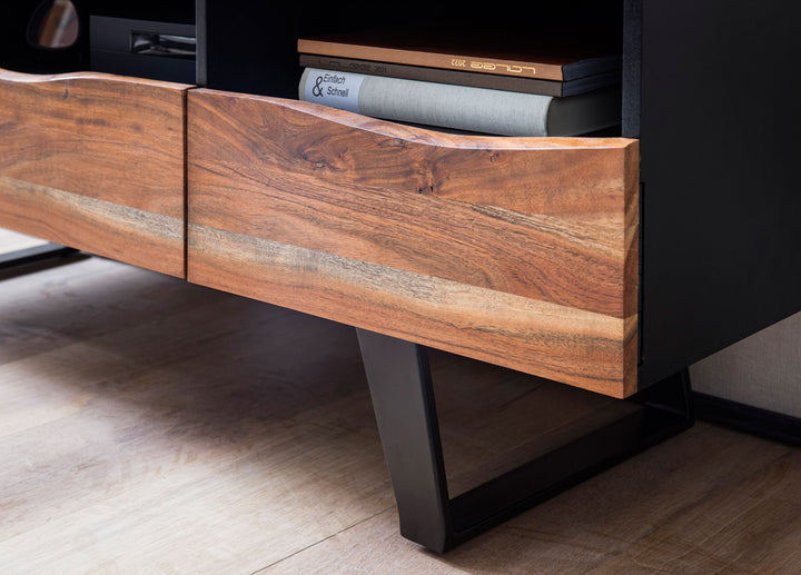 Lowboard Akazie Massivholz Modern Stil 140x50x40 cm Baumkante mit Schublade und Türen