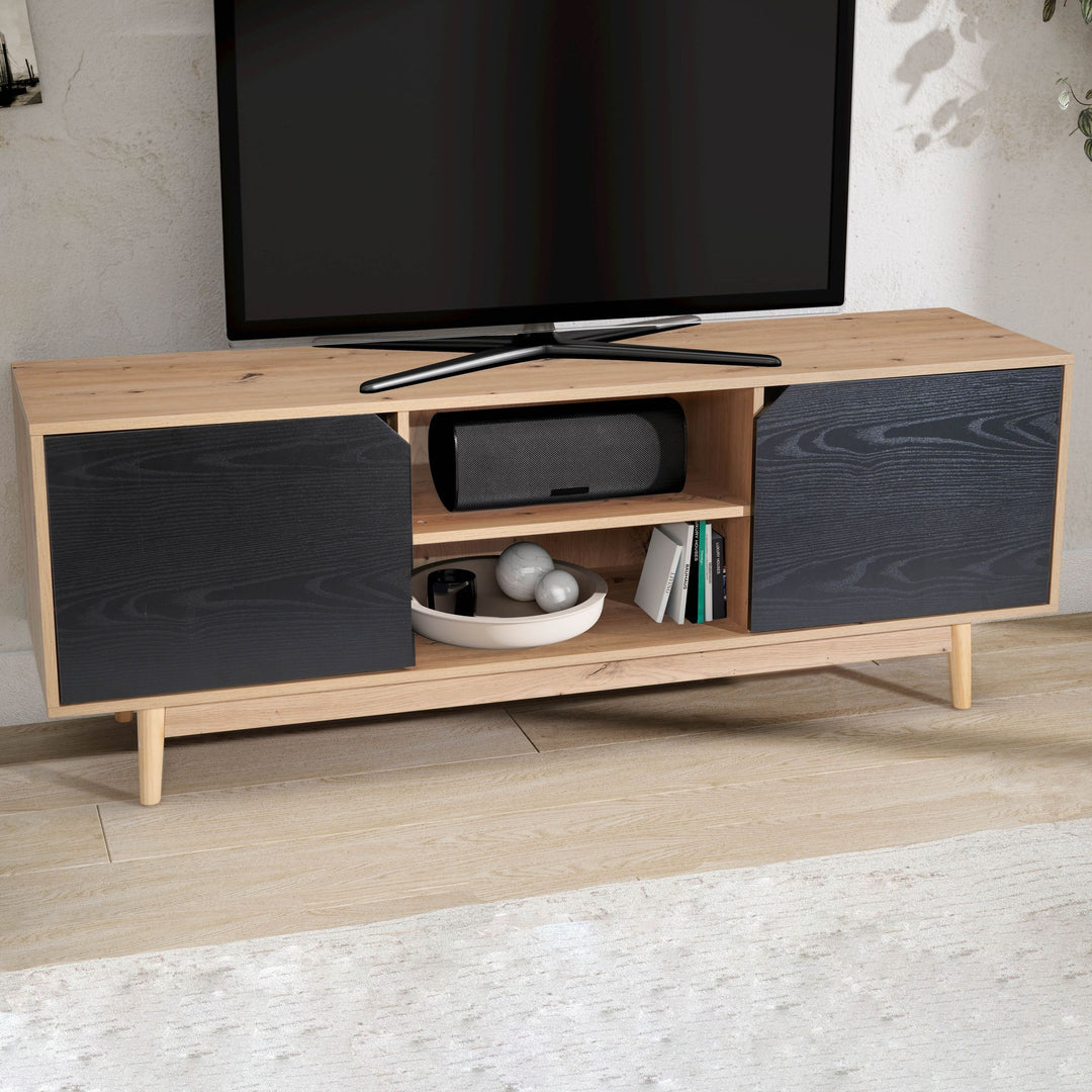 TV-Lowboard mit Eiche-Dekor, 2 Türen, modern