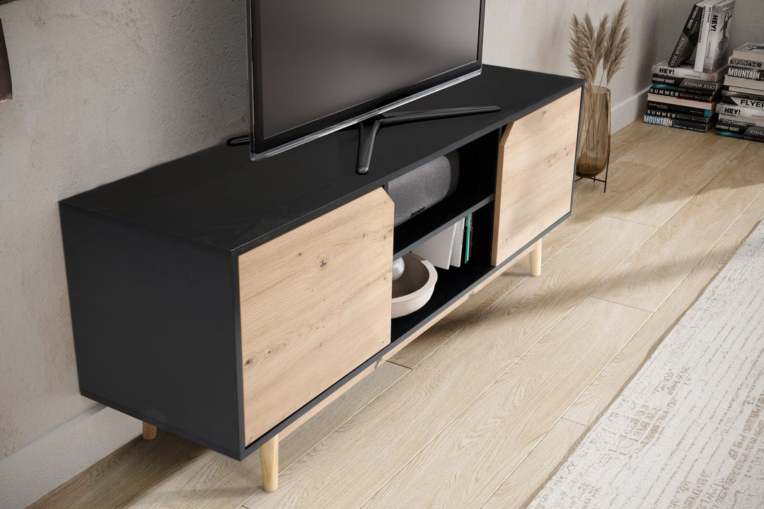 TV-Lowboard mit Eiche-Dekor, 2 Türen, modern