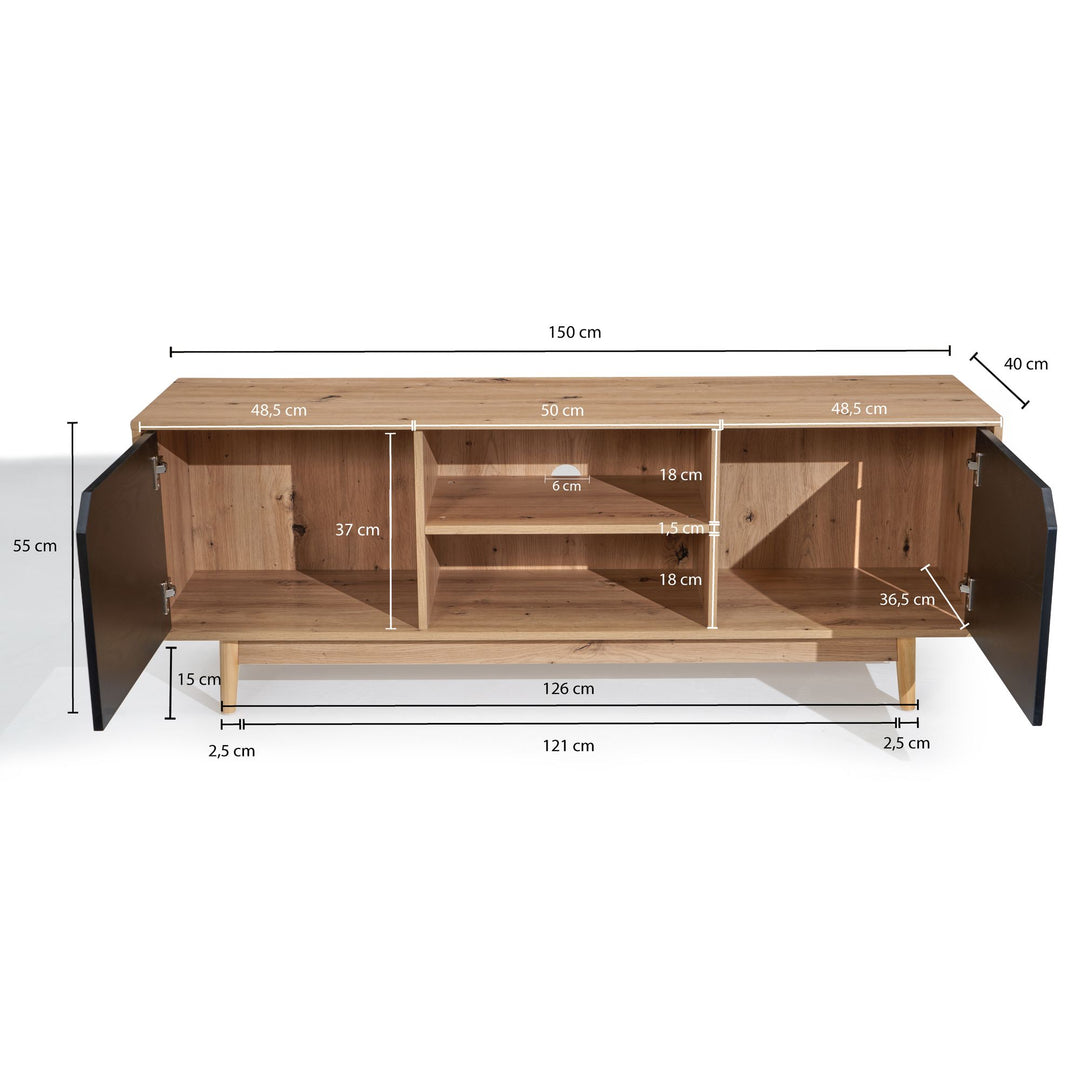 TV-Lowboard mit Eiche-Dekor, 2 Türen, modern