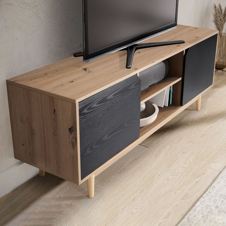 TV-Lowboard mit Eiche-Dekor, 2 Türen, modern