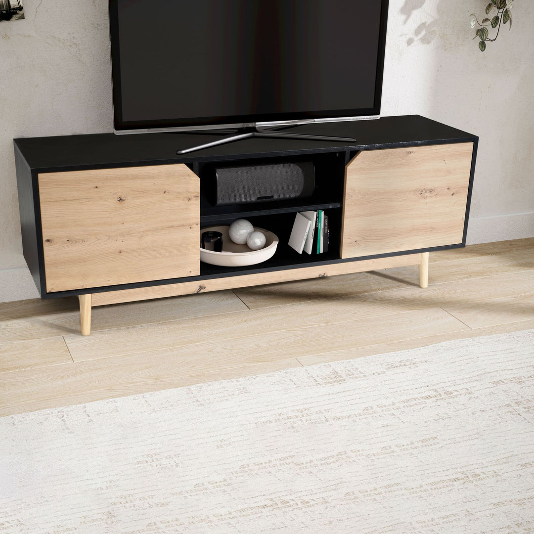 TV-Lowboard mit Eiche-Dekor, 2 Türen, modern