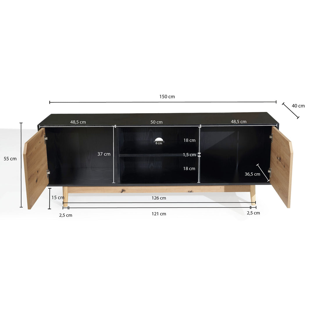 TV-Lowboard mit Eiche-Dekor, 2 Türen, modern