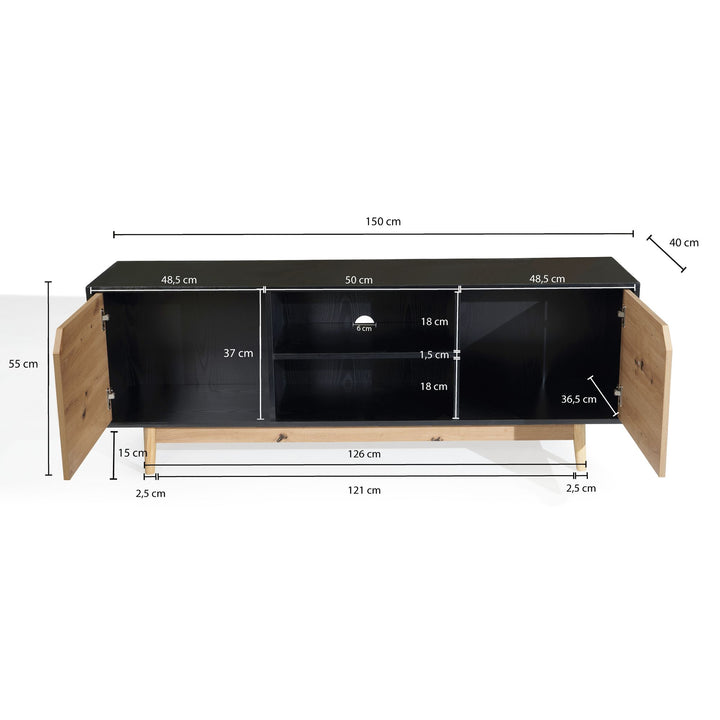 TV-Lowboard mit Eiche-Dekor, 2 Türen, modern