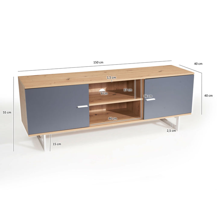 TV-Lowboard mit Eiche-Dekor und 2 Türen, modern