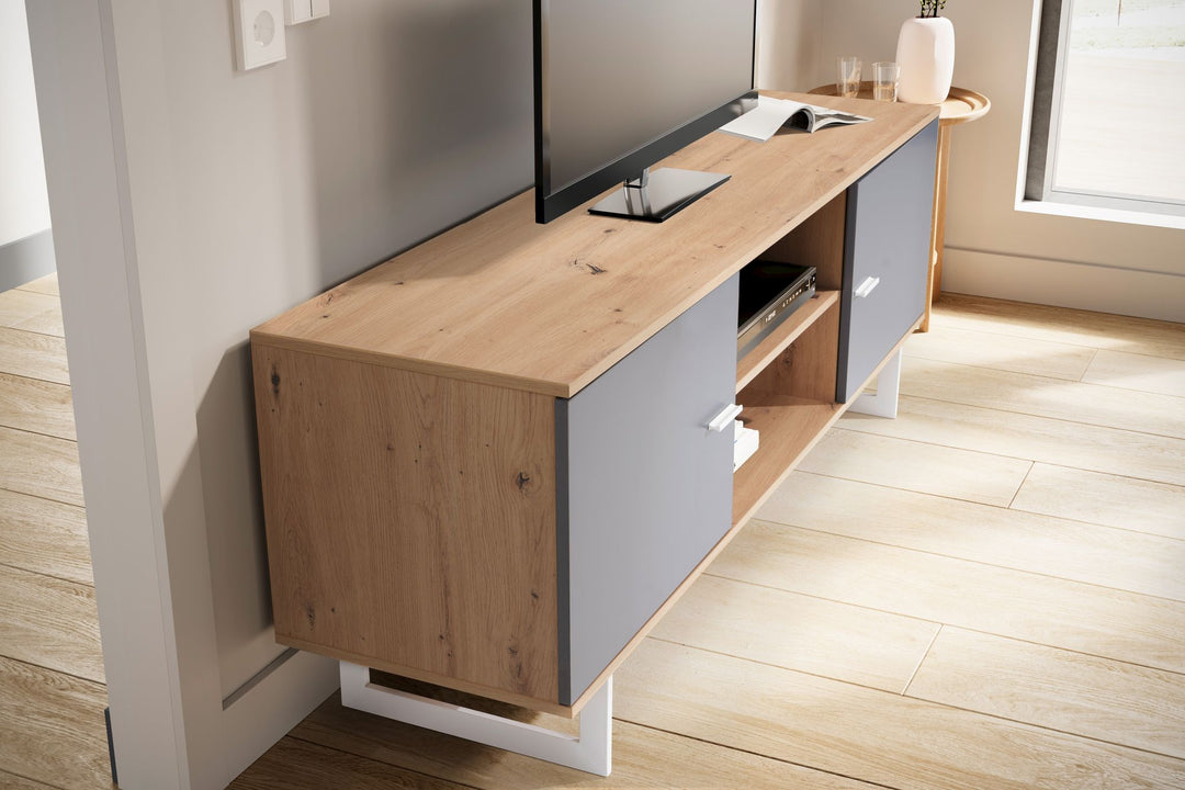 TV-Lowboard mit Eiche-Dekor und 2 Türen, modern
