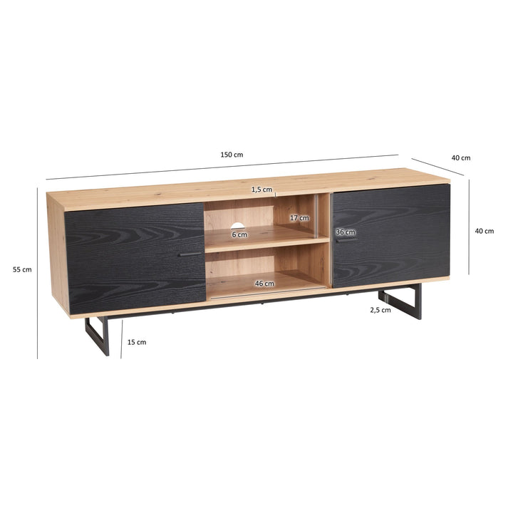 TV-Lowboard mit Eiche-Dekor und 2 Türen, modern
