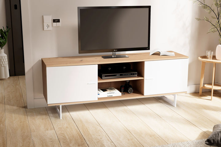 TV-Lowboard mit Eiche-Dekor und 2 Türen, modern