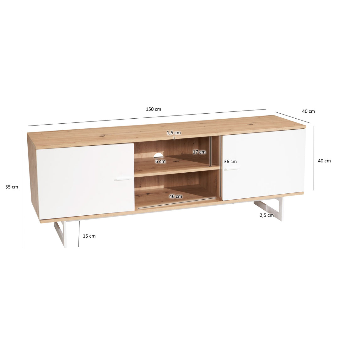 TV-Lowboard mit Eiche-Dekor und 2 Türen, modern