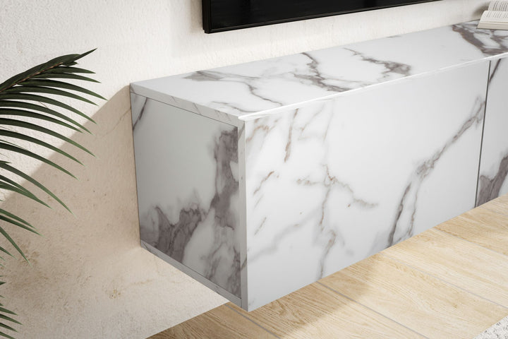 Lowboard Hängend Marmor-Optik 120x30x30 cm TV-Schrank - Design Fernsehtisch mit Klapptüren Modern - Fernsehschrank Wand - TV-Kommode Fernsehkommode zum Aufhängen_