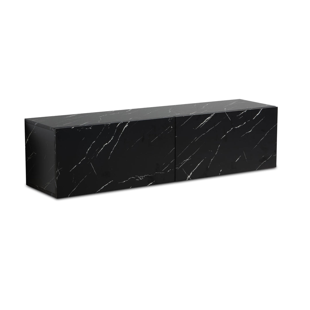 TV-Lowboard hängend, Marmor-Optik, Klapptüren, modern