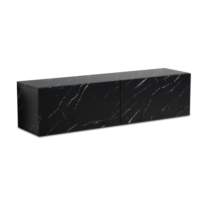 TV-Lowboard hängend, Marmor-Optik, Klapptüren, modern