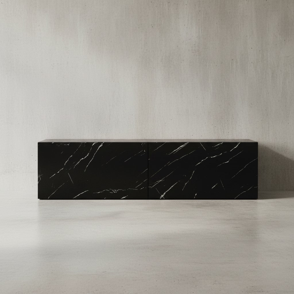 Lowboard Hängend Marmor-Optik 120x30x30 cm TV-Schrank - Design Fernsehtisch mit Klapptüren Modern - Fernsehschrank Wand - TV-Kommode Fernsehkommode zum Aufhängen_