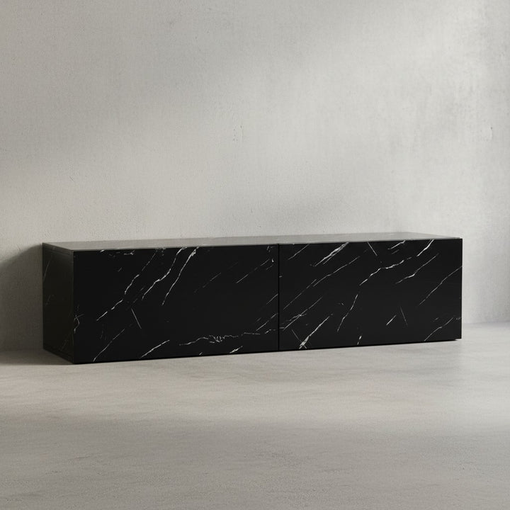 Lowboard Hängend Marmor-Optik 120x30x30 cm TV-Schrank - Design Fernsehtisch mit Klapptüren Modern - Fernsehschrank Wand - TV-Kommode Fernsehkommode zum Aufhängen_