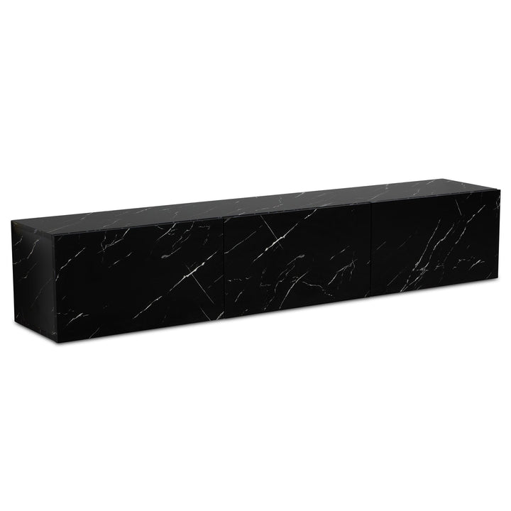 TV-Lowboard hängend groß, Marmor-Optik, Klapptüren, modern