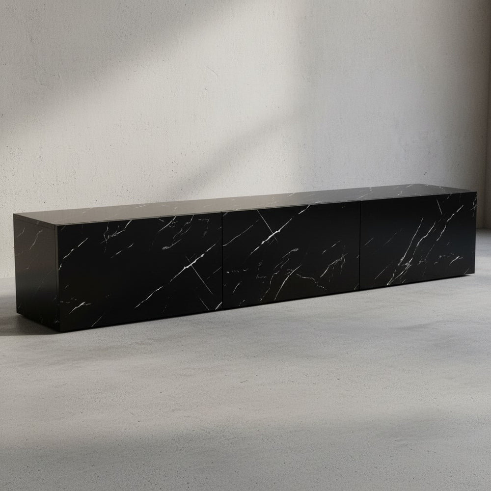 Lowboard Hängend Marmor-Optik 160x30x30 cm TV-Schrank - Design Fernsehtisch mit Klapptüren Modern - Fernsehschrank Wand - TV-Kommode Fernsehkommode zum Aufhängen_