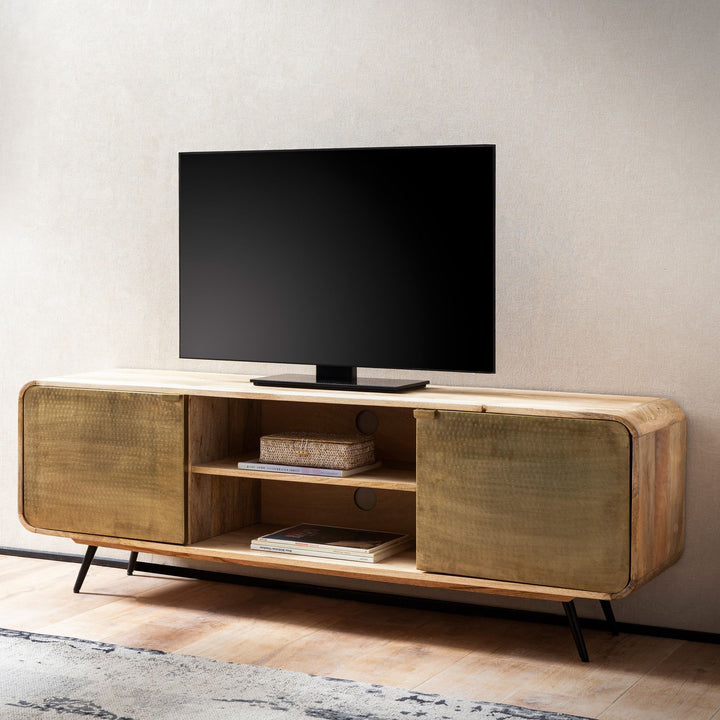 Lowboard Mango Massivholz Modern Stil 160x55x41 cm mit punzierten Türen