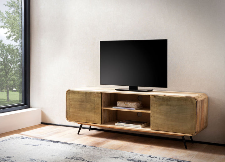 Lowboard Mango Massivholz Modern Stil 160x55x41 cm mit punzierten Türen