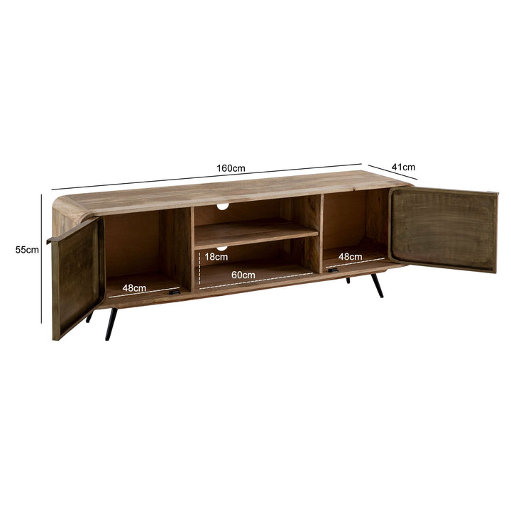 Lowboard Mango Massivholz Modern Stil 160x55x41 cm mit punzierten Türen