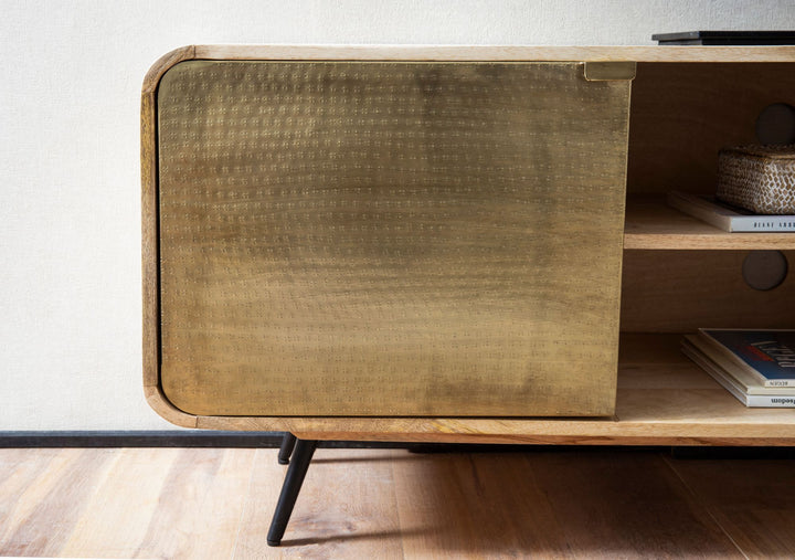 Lowboard Mango Massivholz Modern Stil 160x55x41 cm mit punzierten Türen