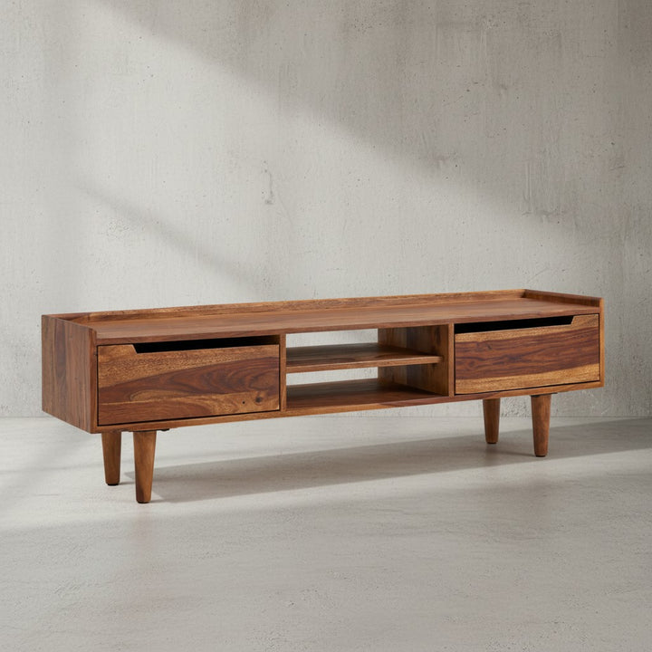 Massivholz-Lowboard für 60-Zoll TV_ Sheesham_ Stauraum_ Schutzlackversiegelung - KADIMA DESIGN_Größe_ 145x35x43 cm_