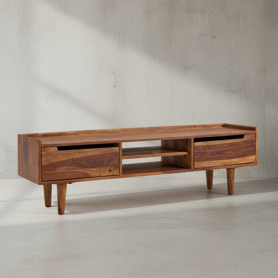 Massivholz-Lowboard für 60-Zoll TV_ Sheesham_ Stauraum_ Schutzlackversiegelung - KADIMA DESIGN_Größe_ 145x35x43 cm_