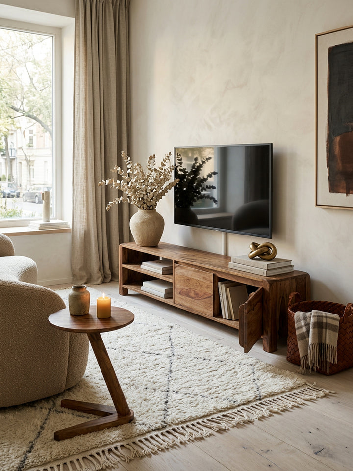 Lowboard TEKO_ Massivholz_ viel Stauraum_ Sheesham oder Akazie_ 4 Holzbeine - KADIMA DESIGN_Farbe_ Braun_ Größe_ 140x35x40 cm_