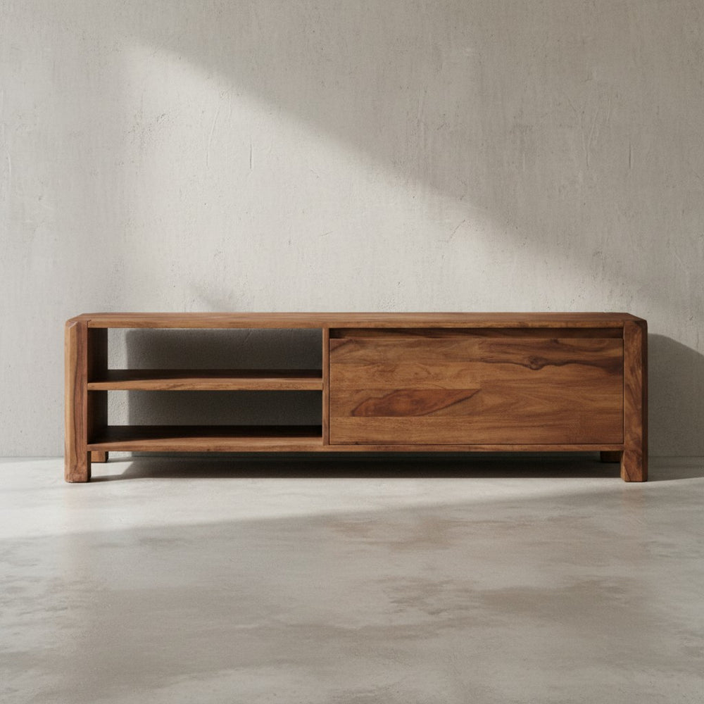Lowboard TEKO_ Massivholz_ viel Stauraum_ Sheesham oder Akazie_ 4 Holzbeine - KADIMA DESIGN_Farbe_ Braun_ Größe_ 140x35x40 cm_