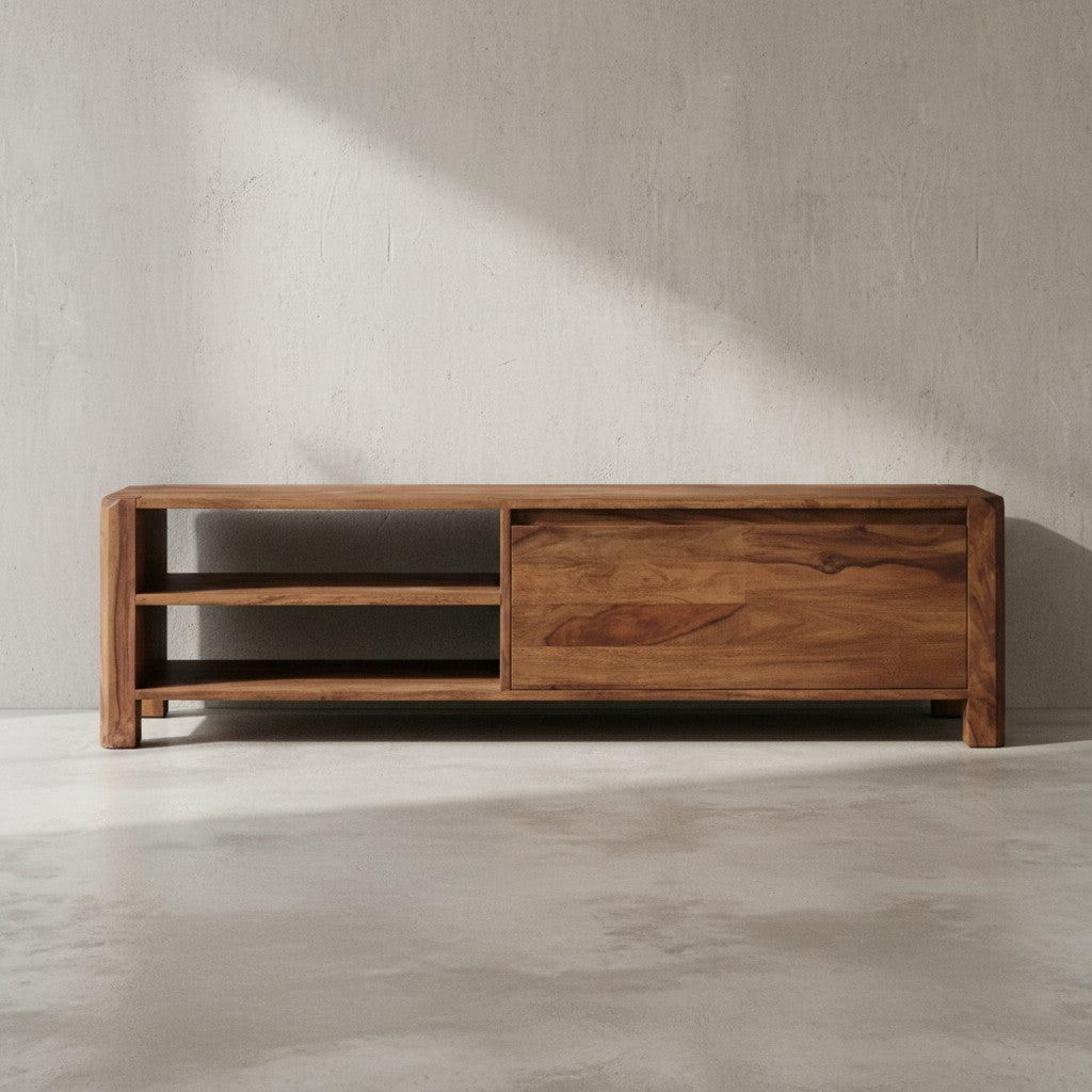 Lowboard TEKO  Massivholz  viel Stauraum  Sheesham oder Akazie  4 Holzbeine - KADIMA DESIGN Farbe  Braun  Größe  140x35x40 cm