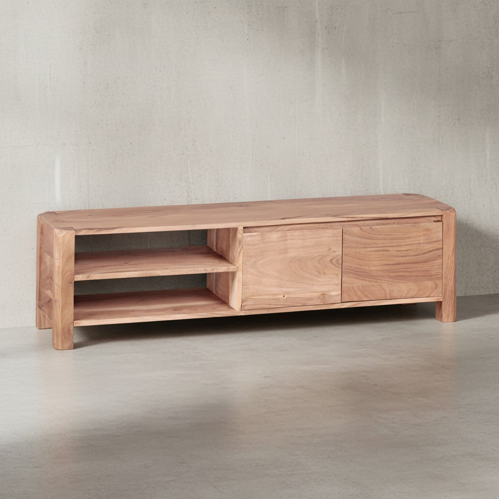 Lowboard TEKO_ Massivholz_ viel Stauraum_ Sheesham oder Akazie_ 4 Holzbeine - KADIMA DESIGN_Farbe_ Beige_ Größe_ 140x35x40 cm_