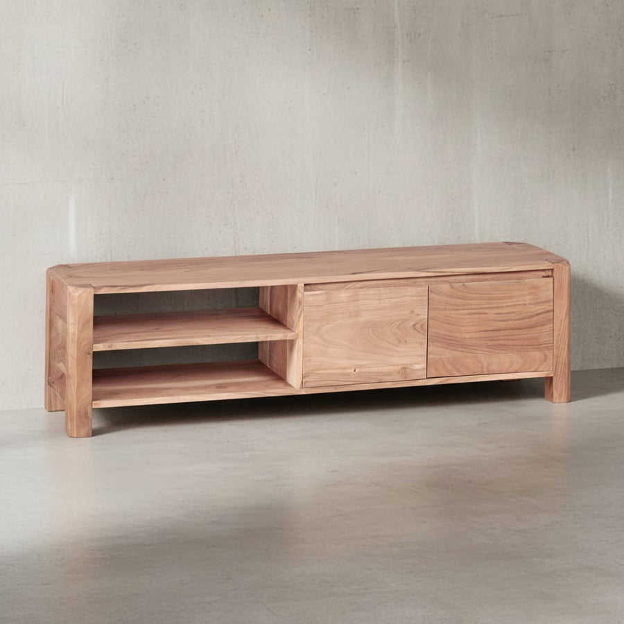 Lowboard TEKO_ Massivholz_ viel Stauraum_ Sheesham oder Akazie_ 4 Holzbeine - KADIMA DESIGN_Farbe_ Beige_ Größe_ 140x35x40 cm_